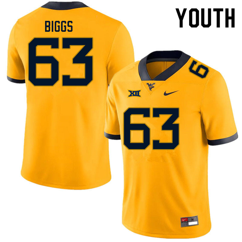 NCAA Youth Bryce Biggs West Virginia Mountaineers Gold #63 Nike Stitched Football College Authentic Jersey TR23N73AT